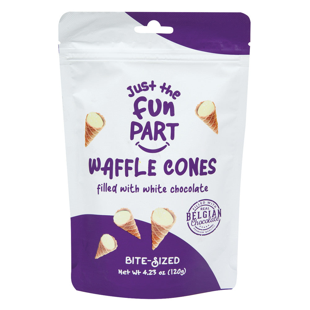JUST THE FUN PART WHITE CHOCOLATE MINI WAFFLE CONES 4.23 OZ PEG BAG