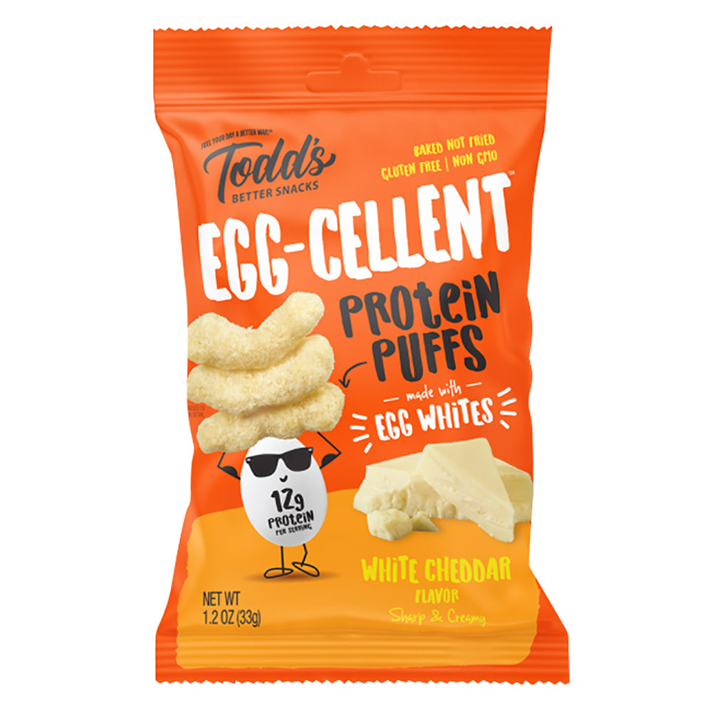 TODD&rsquo;S EGGCELLENT PROTEIN PUFFS WHITE CHEDDAR 1.5 OZ BAG