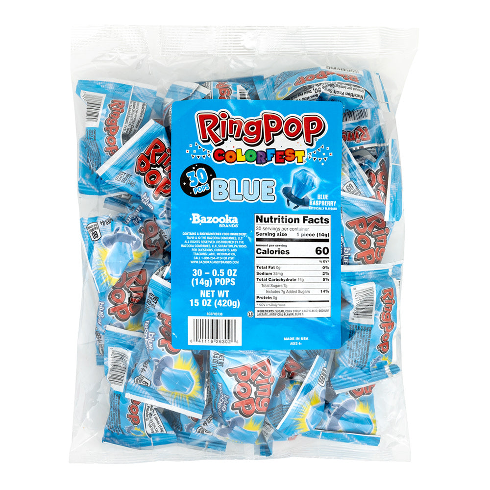 RING POP BLUE COLORFEST BLUE RASPBERRY 0.5 OZ 30 CT
