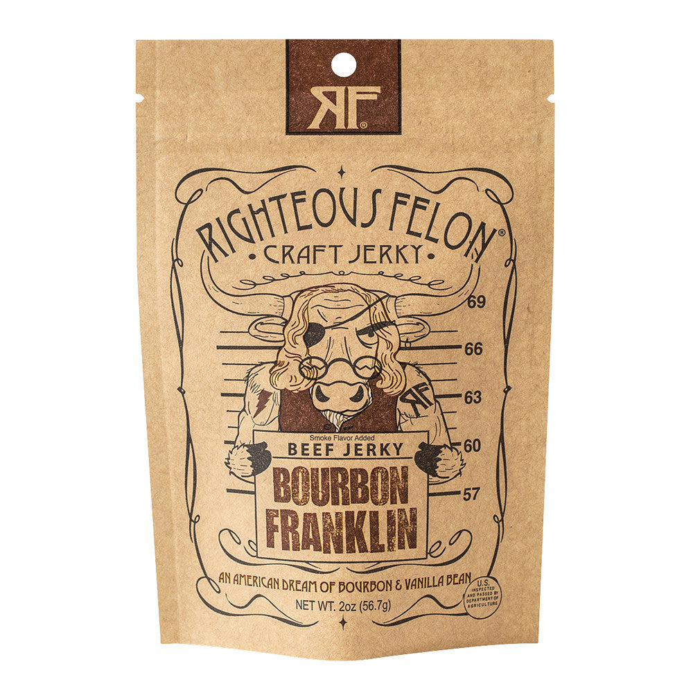 RIGHTEOUS FELON BOURBON FRANKLIN BEEF JERKY 2 OZ POUCH