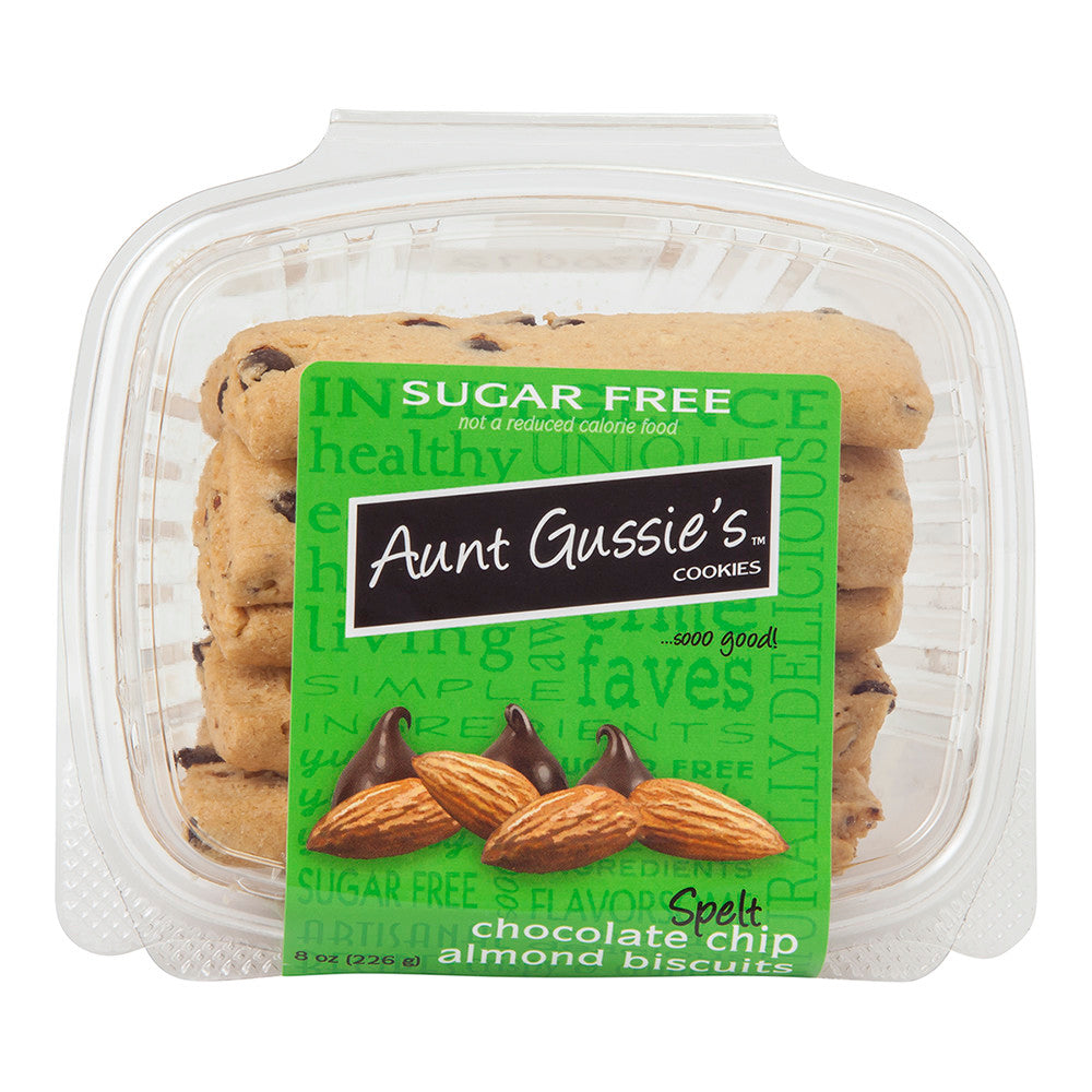 AUNT GUSSIE'S SUGAR FREE SPELT CHOCOLATE CHIP ALMOND BISCUITS 8 OZ TUB