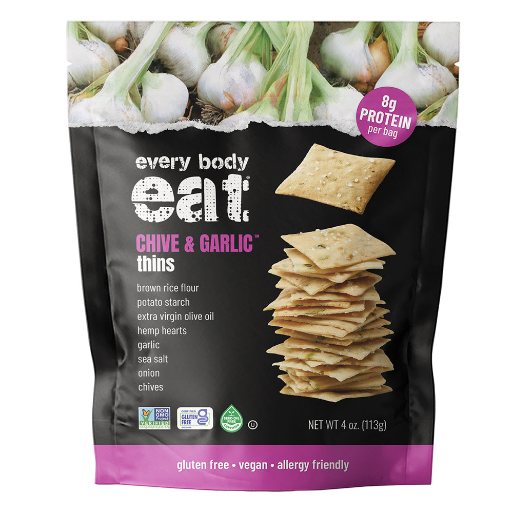 EVERY BODY EAT CHIVE &amp; GARLIC THINS 4 OZ POUCH