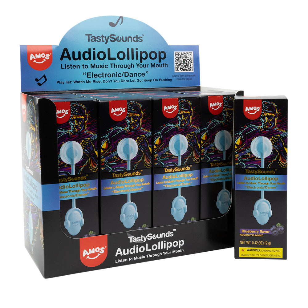 AMOS TASTYSOUNDS BLUEBERRY ELECTRONIC/DANCE AUDIO LOLLIPOP 0.42 OZ BOX