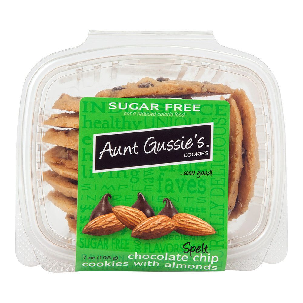 AUNT GUSSIE'S SUGAR FREE SPELT CHOCOLATE CHIP COOKIES WITH ALMONDS 7 OZ TUB