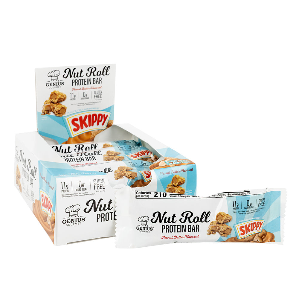 SKIPPY GENIUS GOURMET PEANUT BUTTER NUT ROLL PROTEIN BAR 1.8 OZ BOX