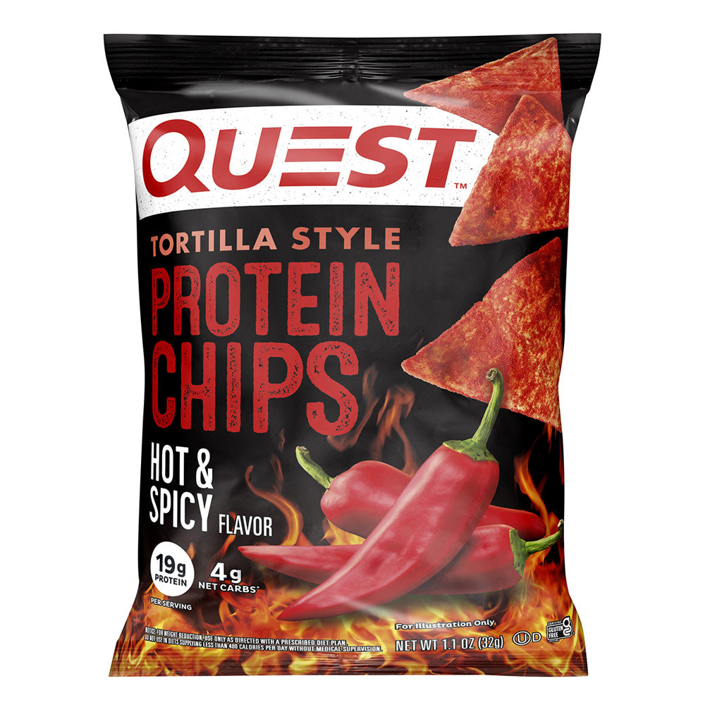 QUEST TORTILLA STYLE PROTEIN CHIPS HOT &amp; SPICY 1.1 OZ BAG
