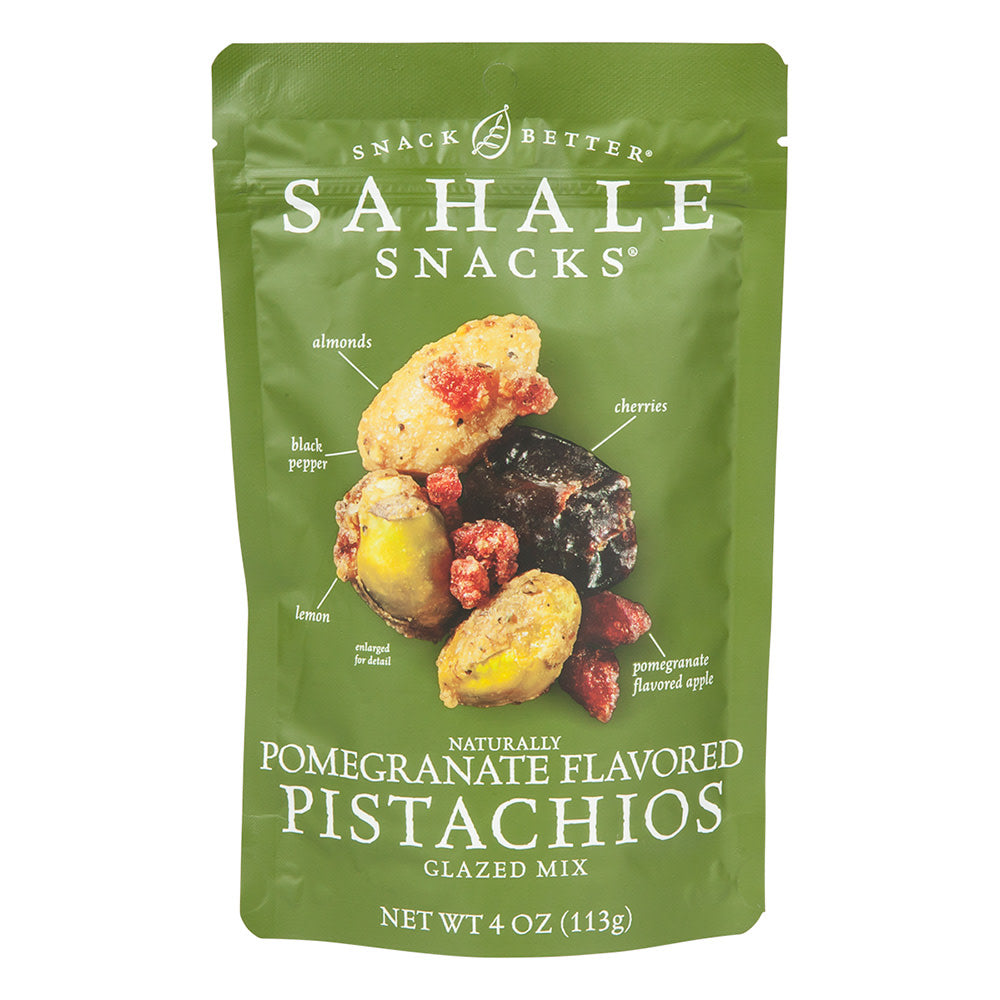 SAHALE GLAZED POMEGRANATE FLAVORED PISTACHIOS 4 OZ POUCH