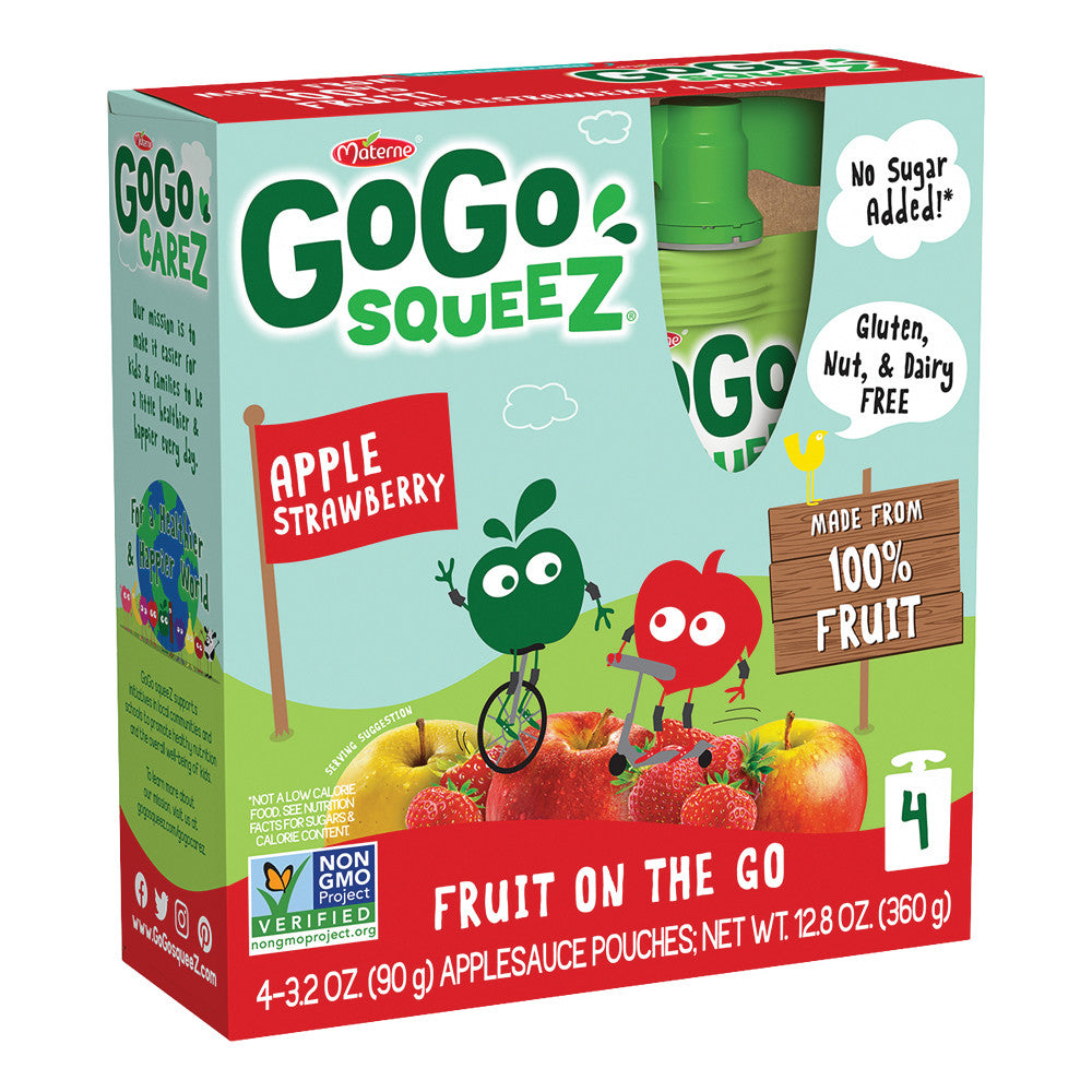 GOGO SQUEEZE APPLE STRAWBERRY APPLESAUCE ON THE GO 4 PACK 3.2 OZ BOX