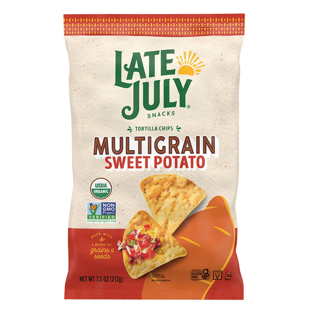 LATE JULY MULTIGRAIN SWEET POTATO TORTILLA CHIPS 7.5 OZ BAG