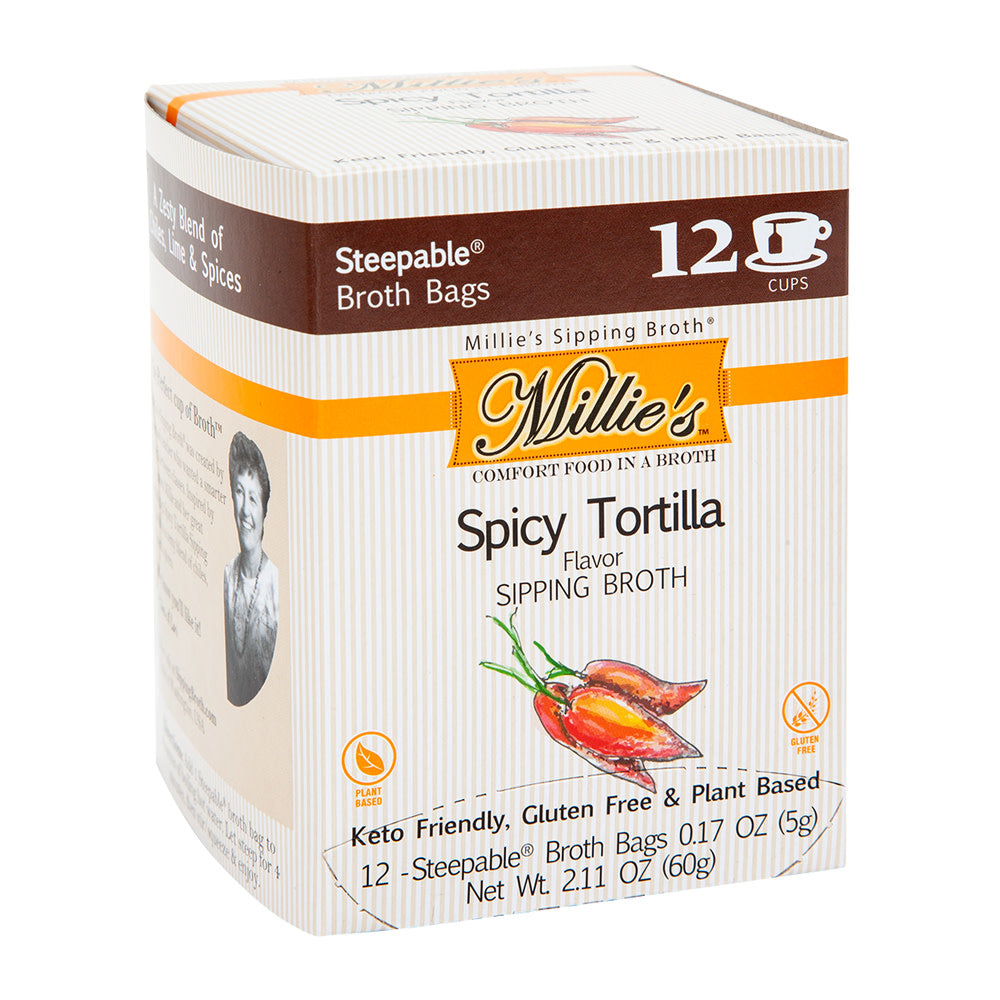 MILLIE'S SIPPING BROTH SPICY TORTILLA 12 COUNT BOX