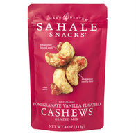 SAHALE GLAZED POMEGRANATE VANILLA FLAVORED CASHEWS 4 OZ POUCH