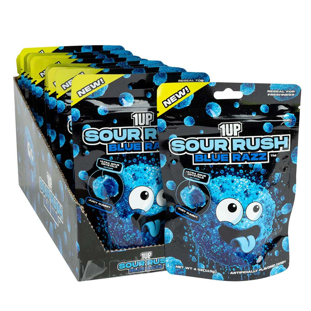 1UP SOUR RUSH BLUE RAZZ JUICY GUMMY 4 OZ PEG BAG