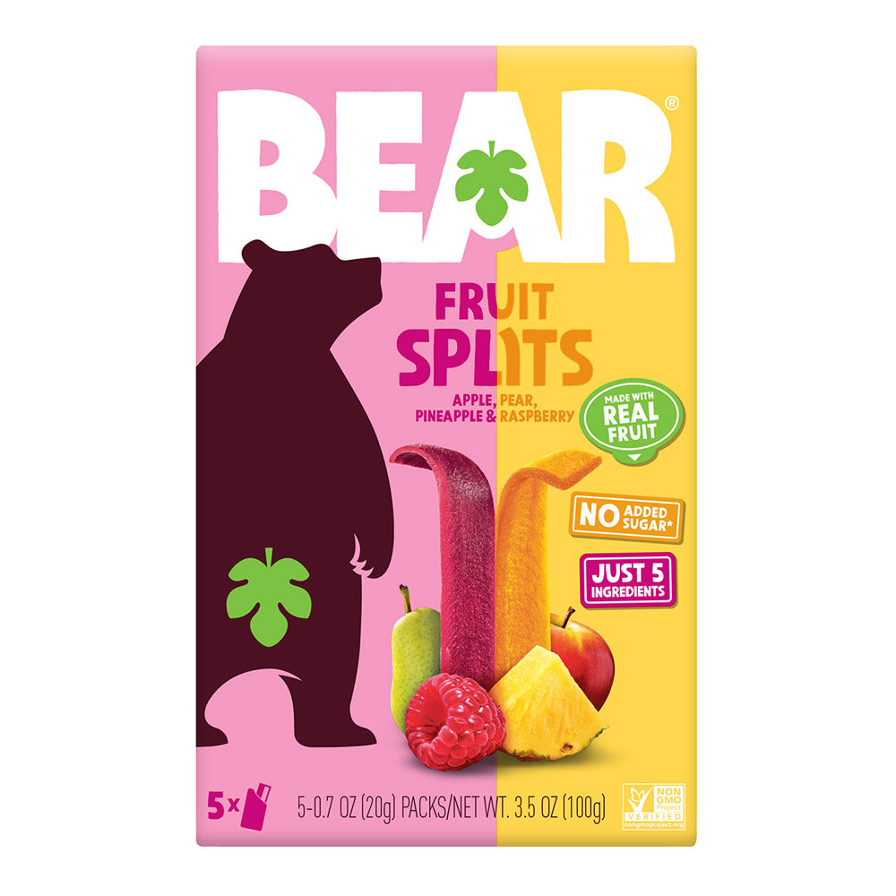 BEAR APPLE PEAR PINEAPPLE RASPBERRY FRUIT SPLITS 3.5 OZ BOX