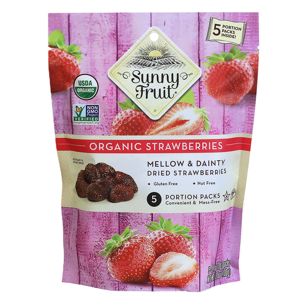 SUNNY FRUIT ORGANIC DRIED STRAWBERRIES 3.5 OZ POUCH