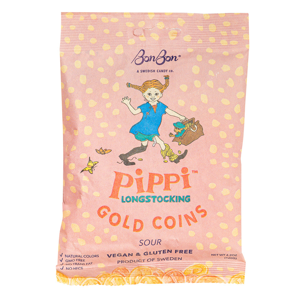 BONBON PIPPI LONGSTOCKING SOUR GOLD COINS 4.2 OZ PEG BAG