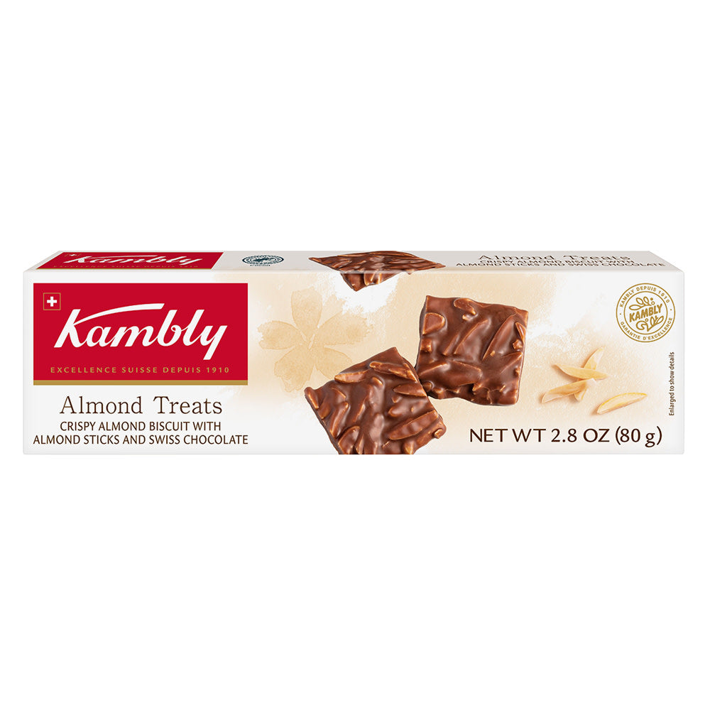 KAMBLY ALMOND TREATS CRISPY ALMOND BISCUIT WITH ALMOND STICKS AND SWISS CHOCOLATE 2.8 OZ BOX