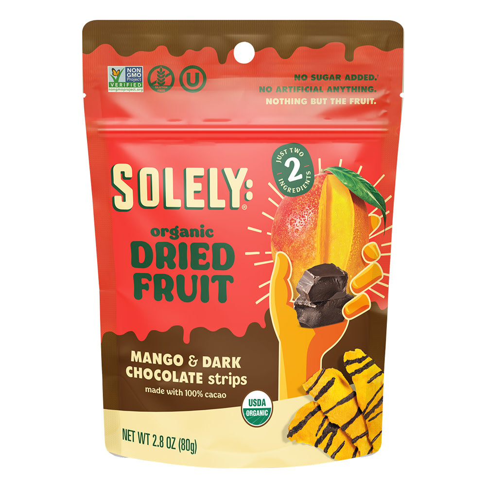 SOLELY MANGO STRIPS DRIZZLED DARK CHOCOLATE 2.8 OZ BAG