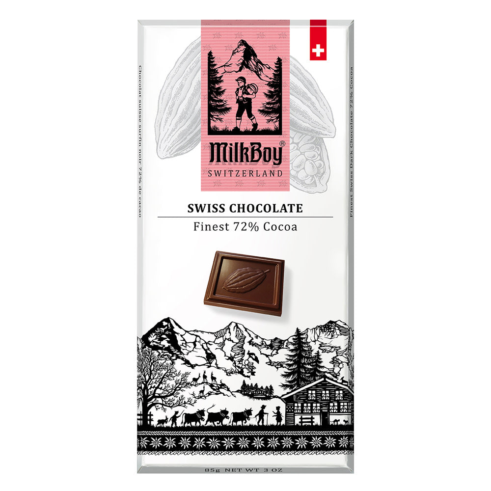 Swiss Chocolate Bars Finest 72% - 10ct