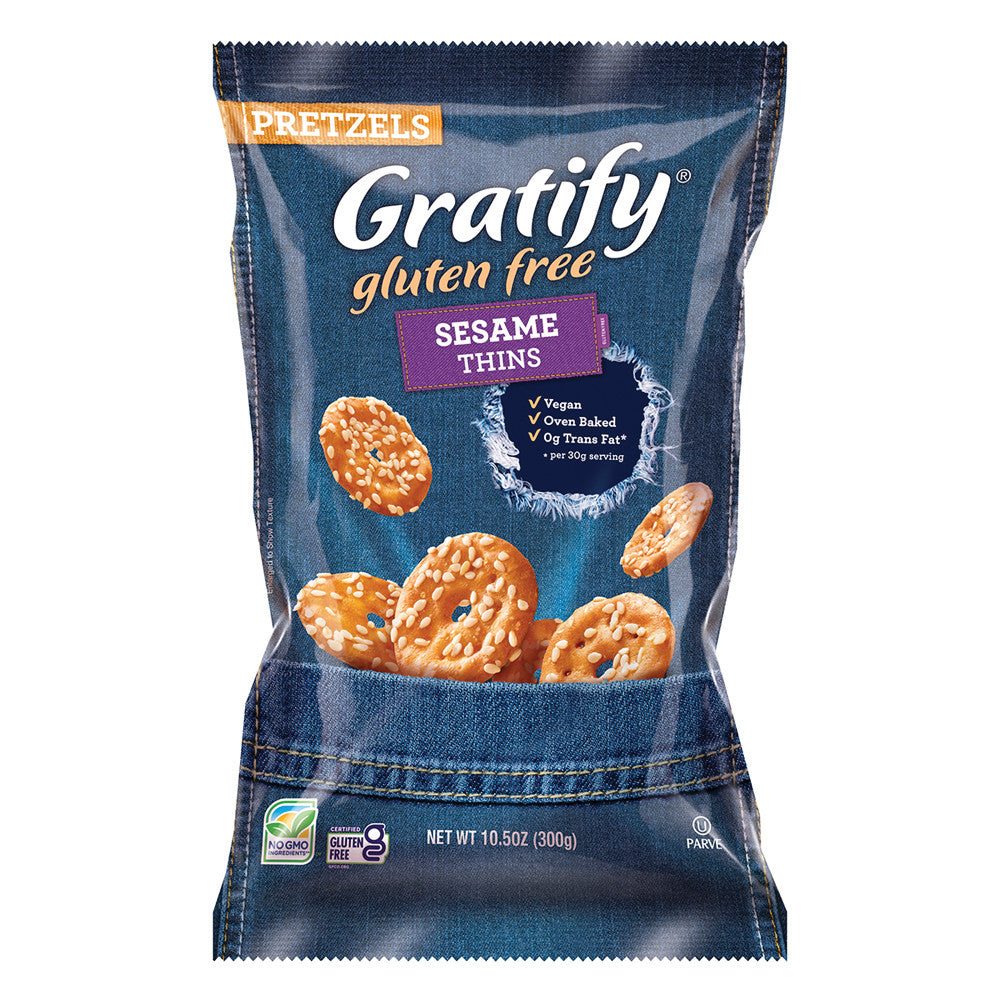 GRATIFY GLUTEN FREE SESAME PRETZEL THINS 10.5 OZ BAG