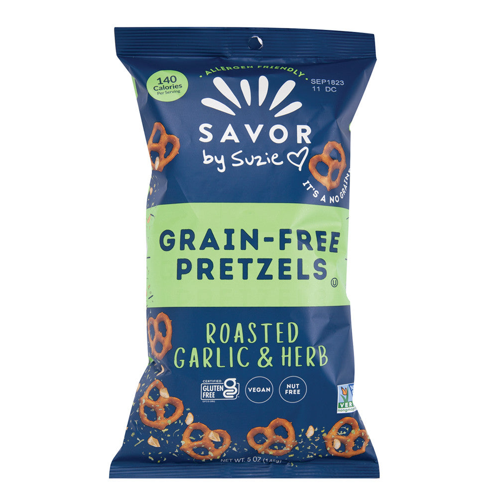 SAVOR BY SUZIE ROASTED GARLIC &amp; HERB PRETZELS 5 OZ BAG