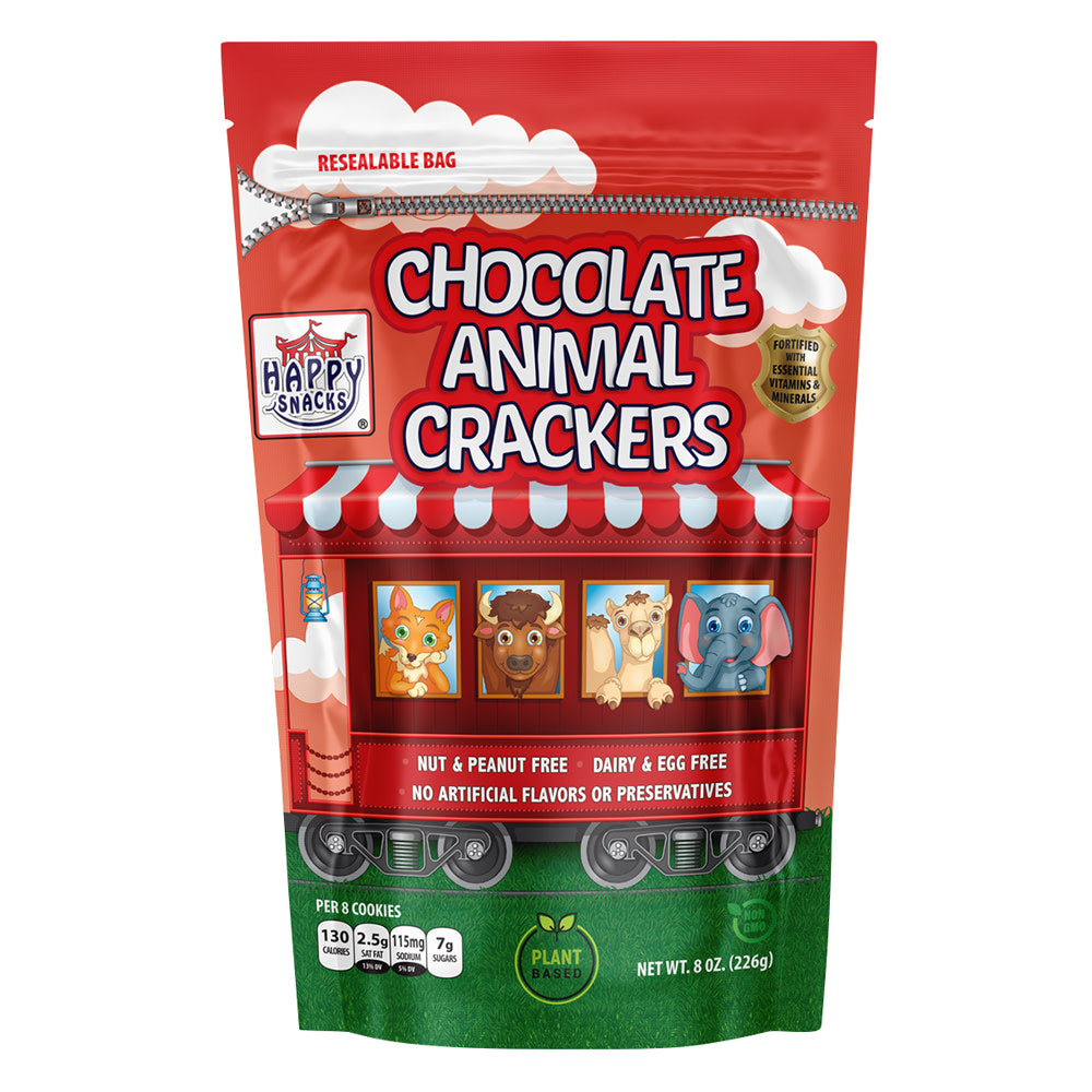 HAPPY SNACKS CHOCOLATE ANIMAL CRACKERS 8 OZ POUCH