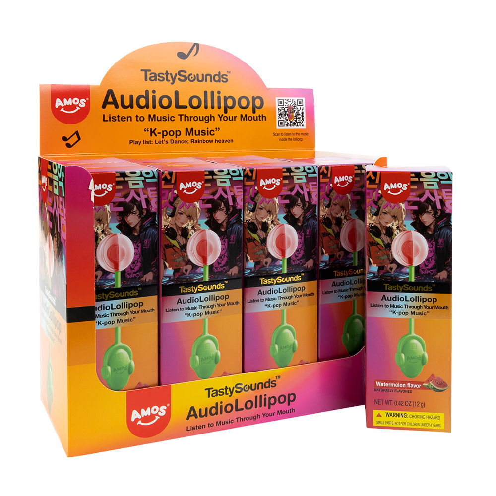 AMOS TASTYSOUNDS WATERMELON K-POP MUSIC AUDIO LOLLIPOP 0.42 OZ BOX