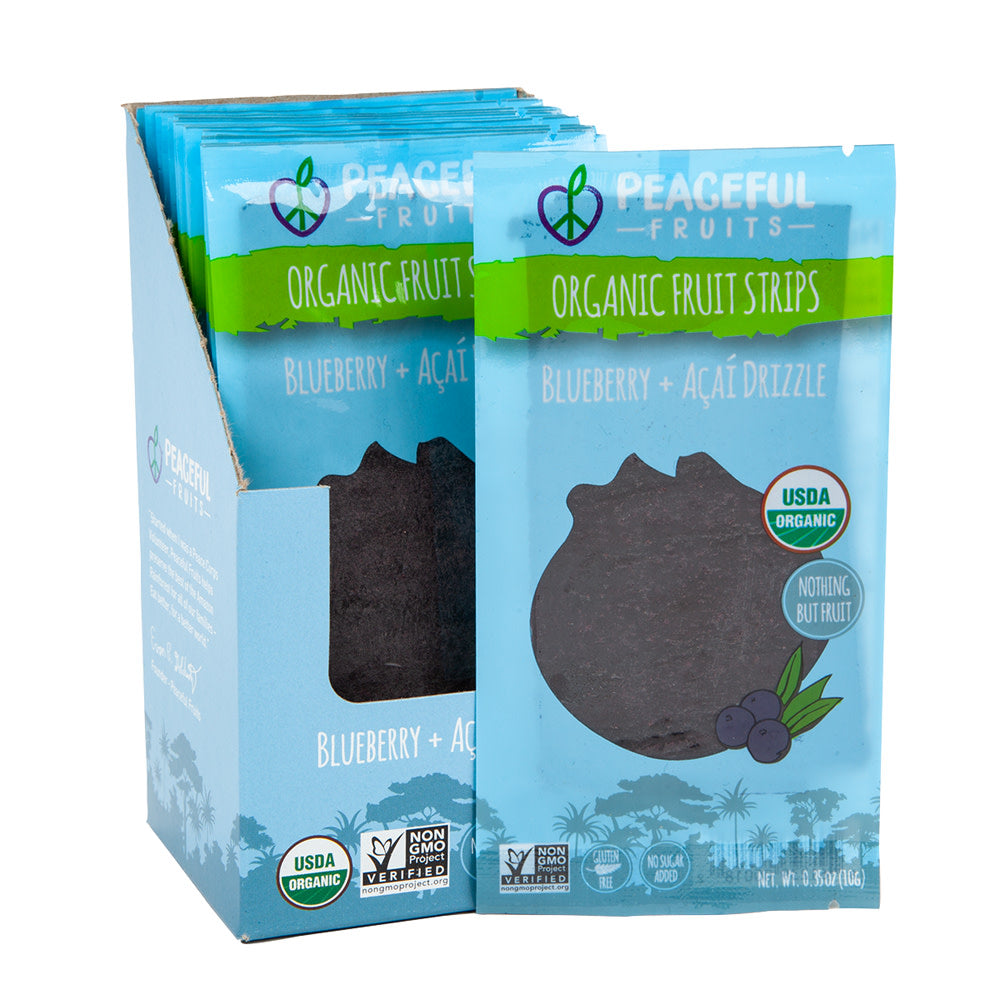 PEACEFUL FRUITS BLUEBERRY AND ACAI DRIZZLE ORGANIC FRUIT STRIPS 0.35 OZ