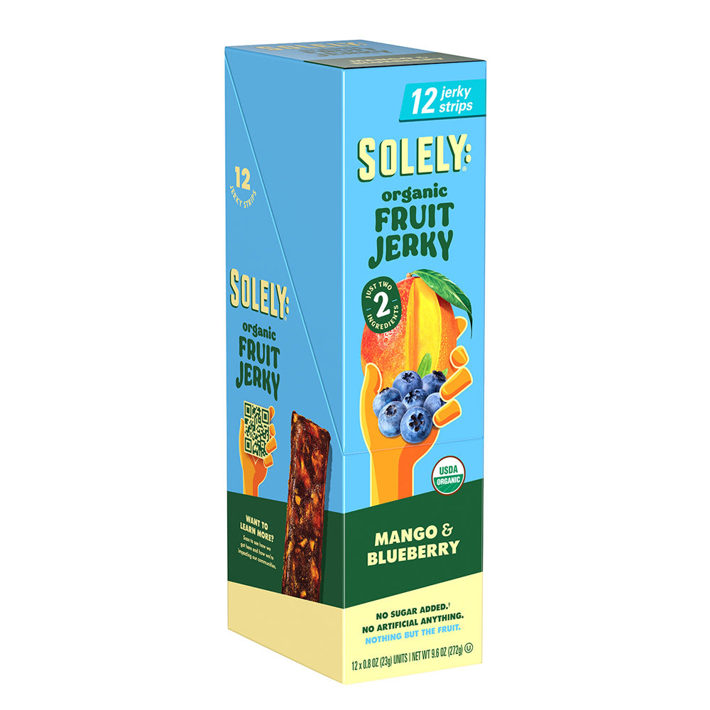 SOLELY ORGANIC MANGO &amp; BLUEBERRY FRUIT JERKY 0.8 OZ