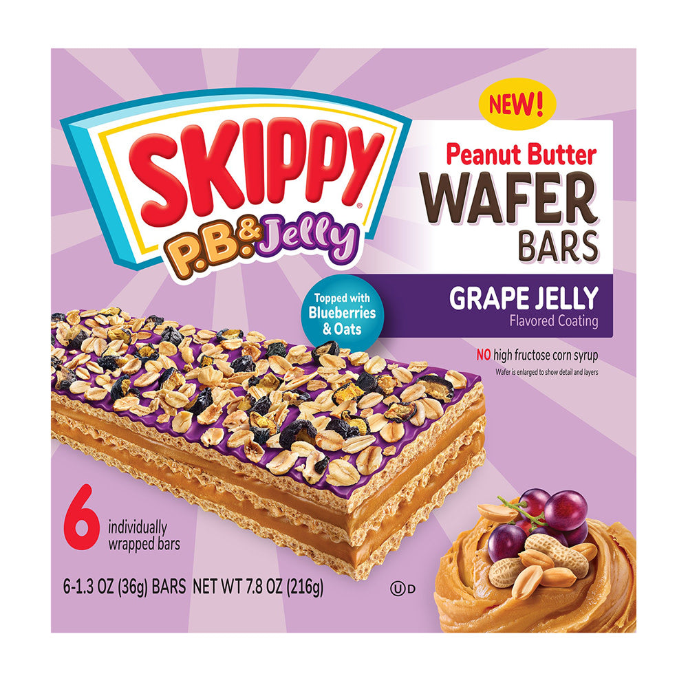 SKIPPY PEANUT BUTTER &amp; GRAPE JELLY COATED WAFER BARS 7.8 OZ BOX