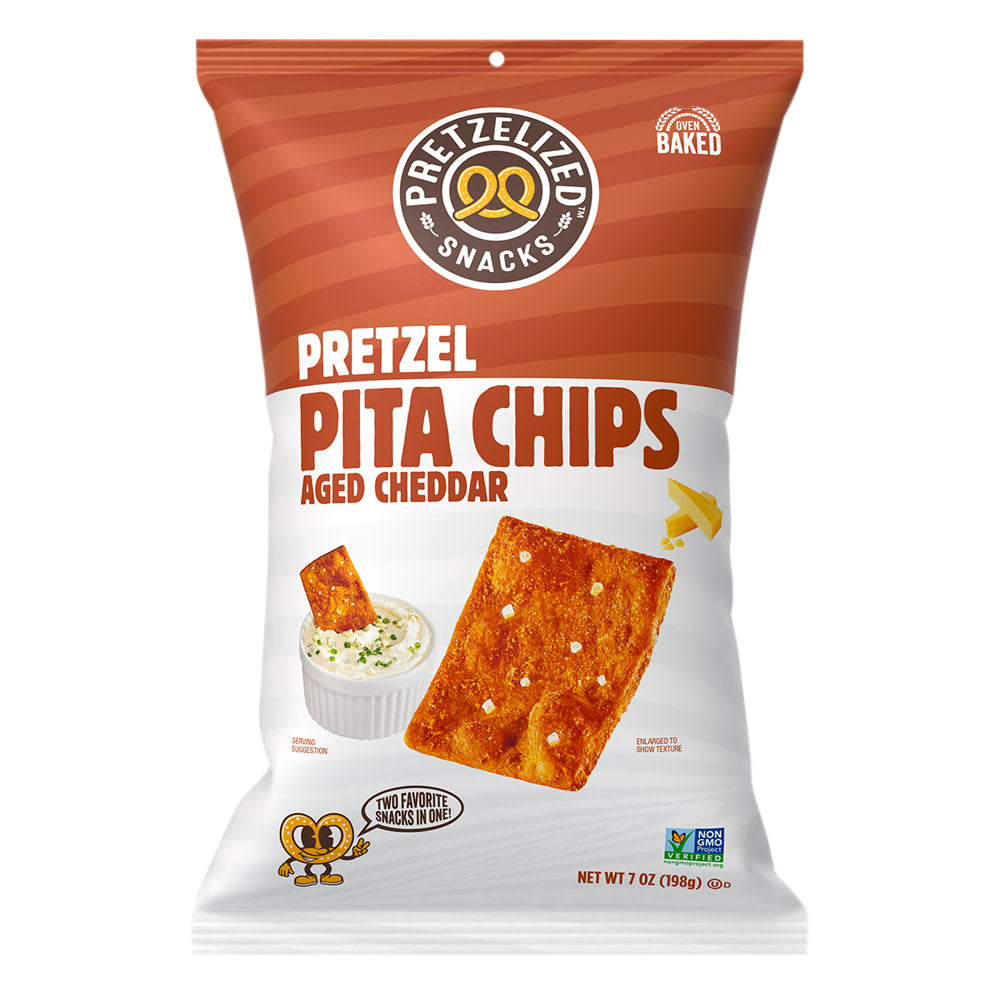 PRETZELIZED PRETZEL PITA CHIPS AGED CHEDDAR 7 OZ BAG