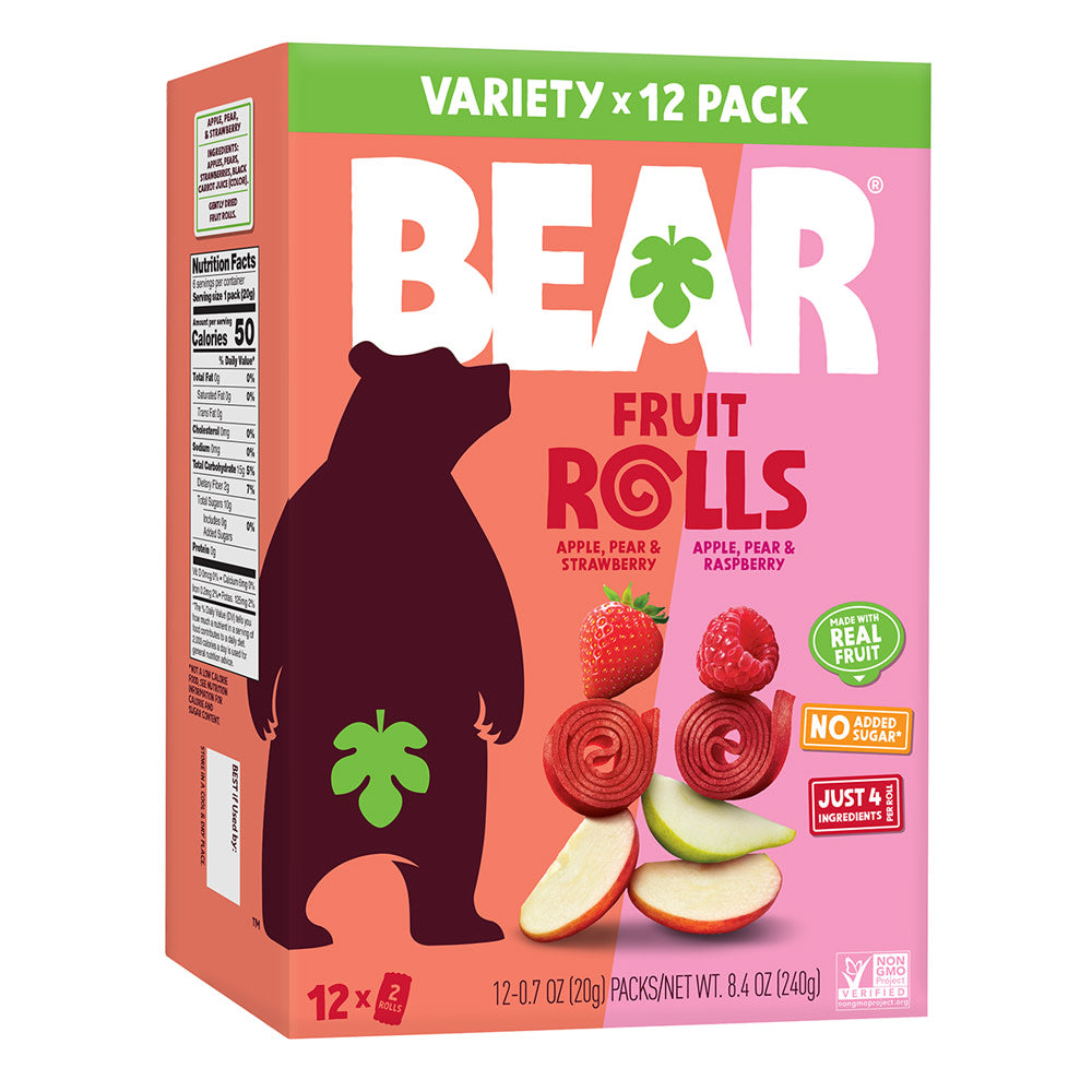 BEAR FRUIT ROLLS VARIETY PK STRBRY/RSBRY 8.4 OZ 12 CT