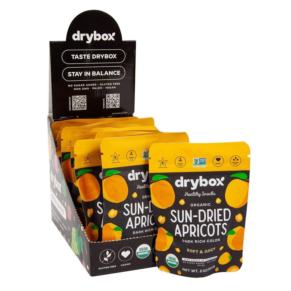 DRYBOX ORGANIC SUN DRIED APRICOTS 2 OZ BAG