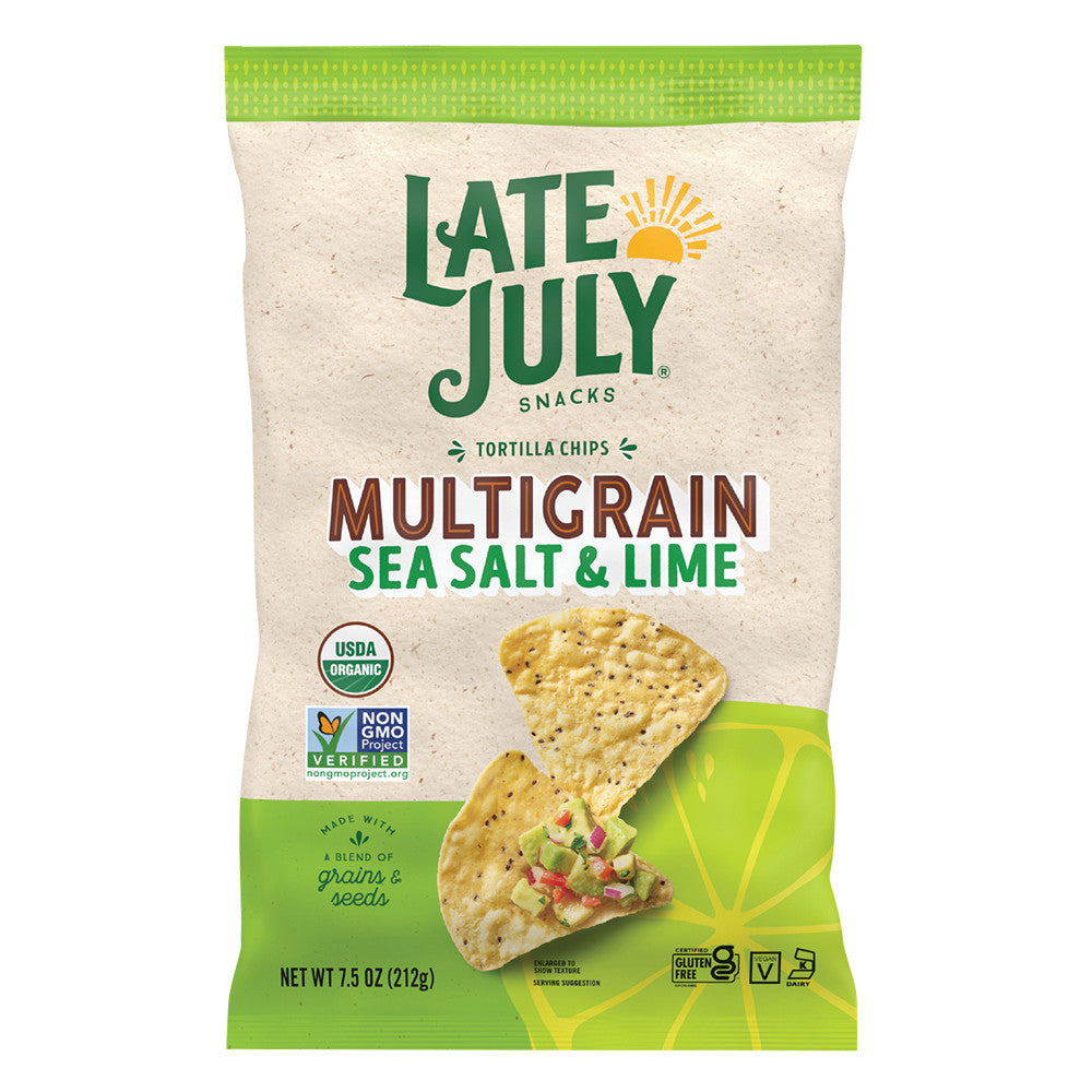 LATE JULY SEA SALT &amp; LIME MULTIGRAIN TORTILLA CHIPS 7.5 OZ BAG