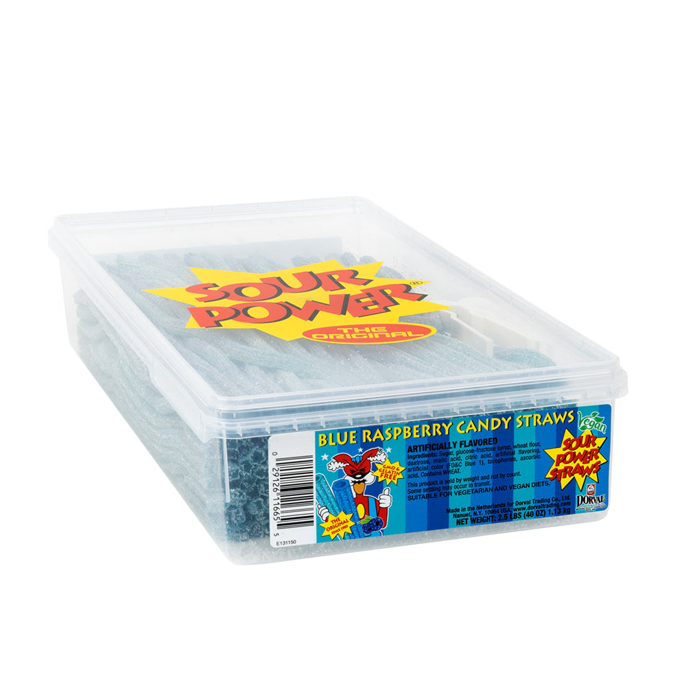 SOUR POWER BLUE RASPBERRY CANDY STRAWS TUB