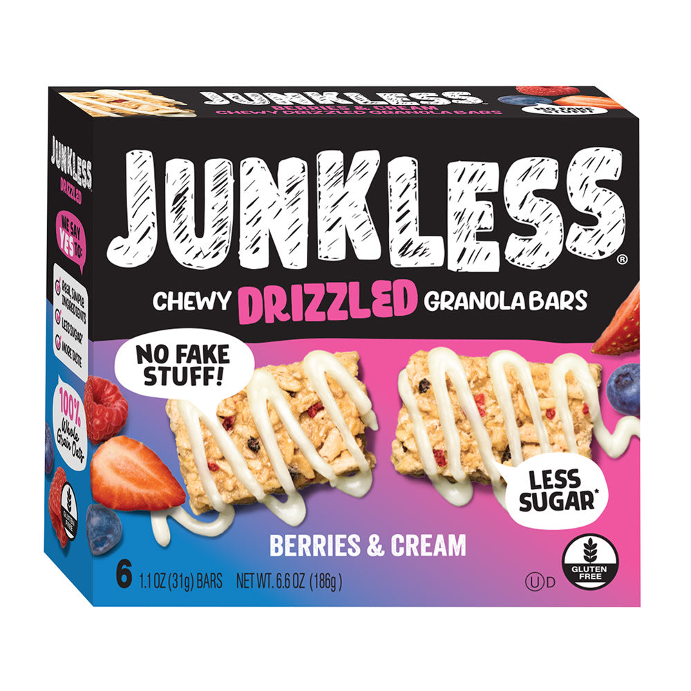 JUNKLESS CHEWY DRIZZLED GRANOLA BARS BERRIES AND CREAM 6.6 OZ BOX 6 COUNT