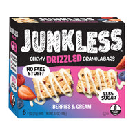 JUNKLESS CHEWY DRIZZLED GRANOLA BARS BERRIES AND CREAM 6.6 OZ BOX 6 COUNT