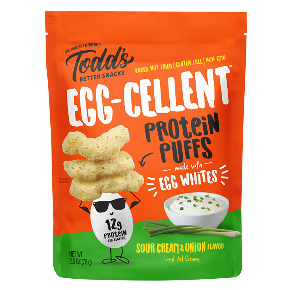TODD&rsquo;S EGG-CELLENT PROTEIN PUFFS SOUR CREAM &amp; ONION 2.5 OZ BAG