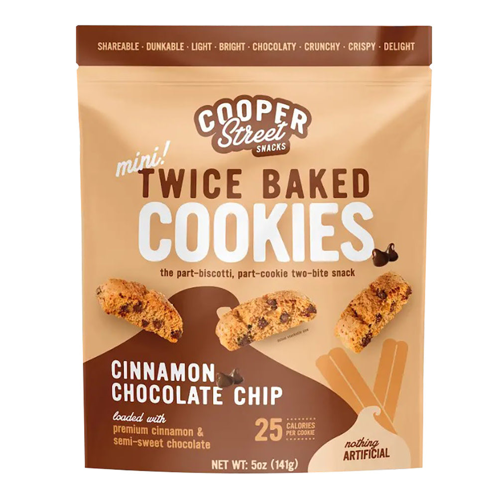COOPER STREET CINNAMON CHOCOLATE CHIP TWICE BAKED COOKIES 5 OZ POUCH