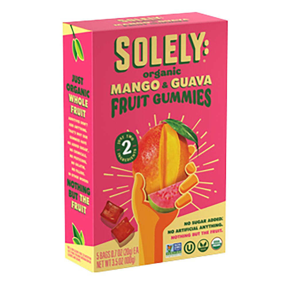 SOLELY ORGANIC MANGO &amp; GUAVA FRUIT GUMMIES 5 COUNT 3.5 OZ BOX