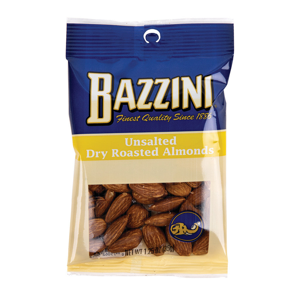 BAZZINI NO SALT DRY ROAST ALMONDS 1.5 OZ PEG BAG