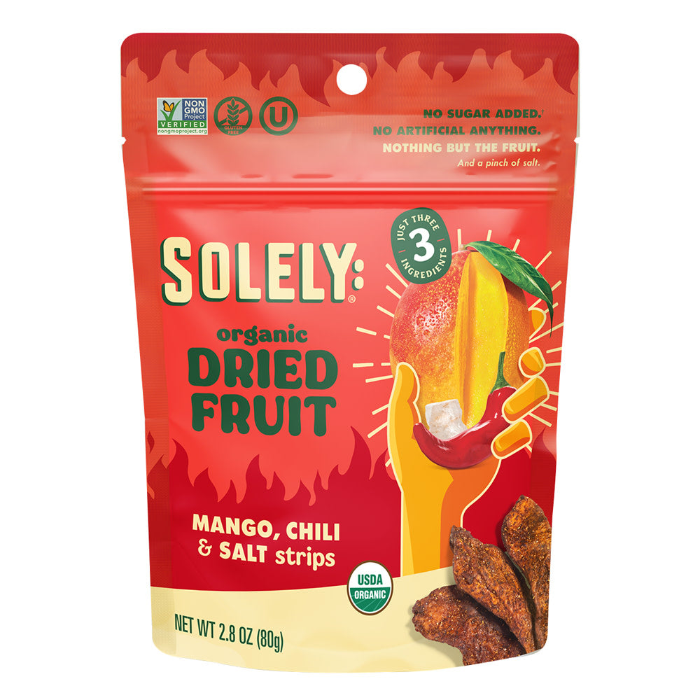 SOLELY MANGO STRIPS CHILLI SALT DRIED FRUIT 2.8 OZ BAG