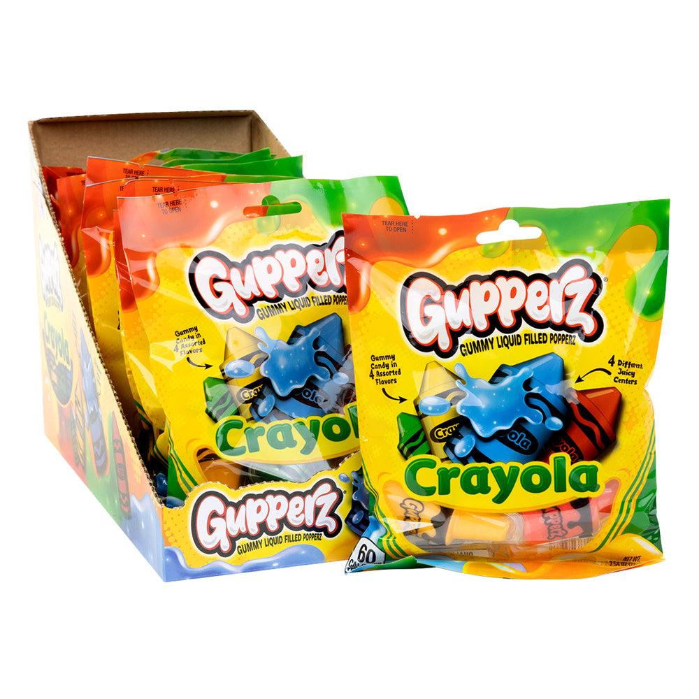 GUPPERZ CRAYOLA GUMMY LIQUID FILLED POPPERZ 2.54 OZ PEG BAG