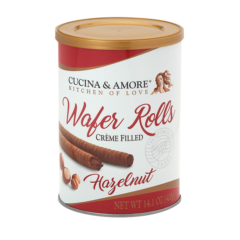 CUCINA &amp; AMORE HAZELNUT ROLLED WAFERS 14.1 OZ CANISTER