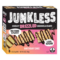 JUNKLESS CHEWY DRIZZLED GRANOLA BARS BIRTHDAY CAKE 6.6 OZ BOX 6 COUNT