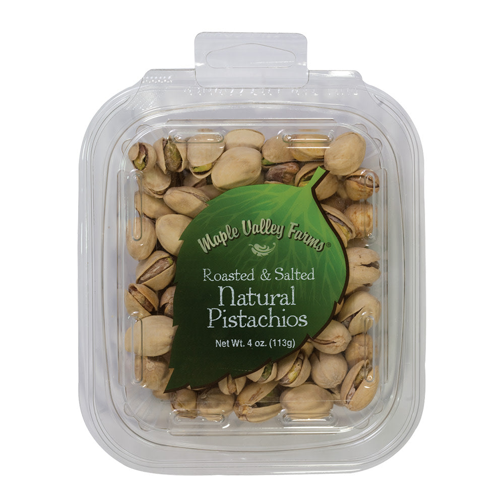MAPLE VALLEY FARMS ROASTED AND SALTED NATURAL PISTACHIOS 4 OZ PEG TUB