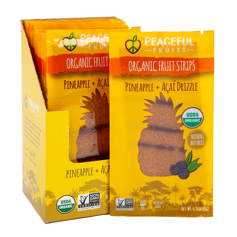 PEACEFUL FRUITS PINEAPPLE AND ACAI DRIZZLE ORGANIC FRUIT STRIPS 0.35 OZ