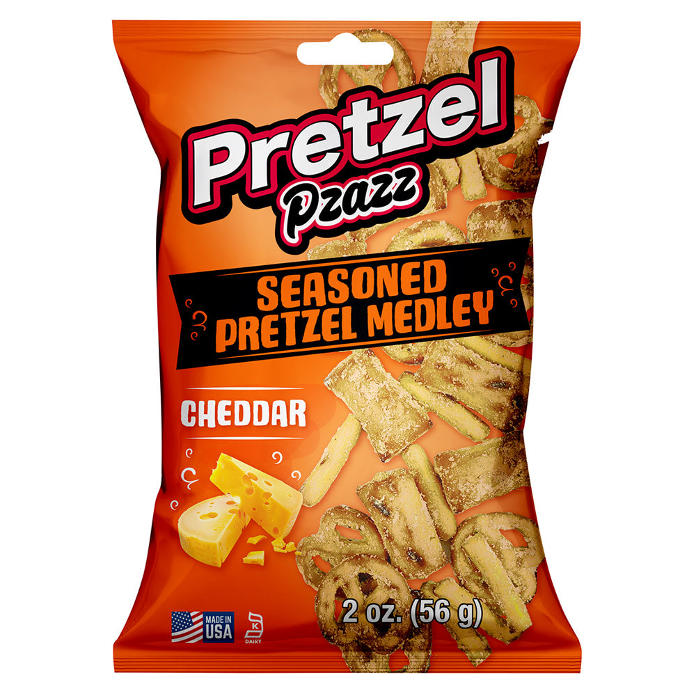 PRETZEL PZAZZ CHEDDAR SEASONED PRETZEL MEDLEY 2 OZ BAG