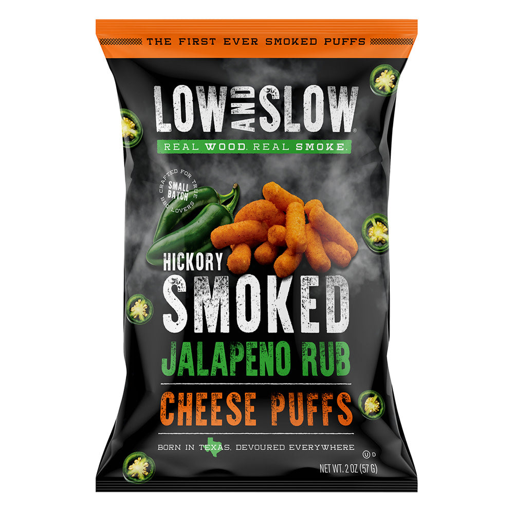 LOW AND SLOW HICKORY JALAPENO RUB CHEESE PUFFS 2 OZ BAG