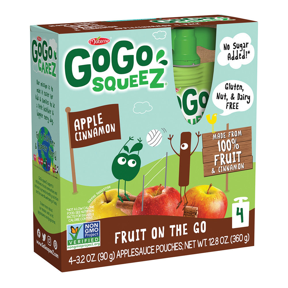 GOGO SQUEEZE APPLE CINNAMON APPLESAUCE ON THE GO 4 PACK 3.2 OZ BOX