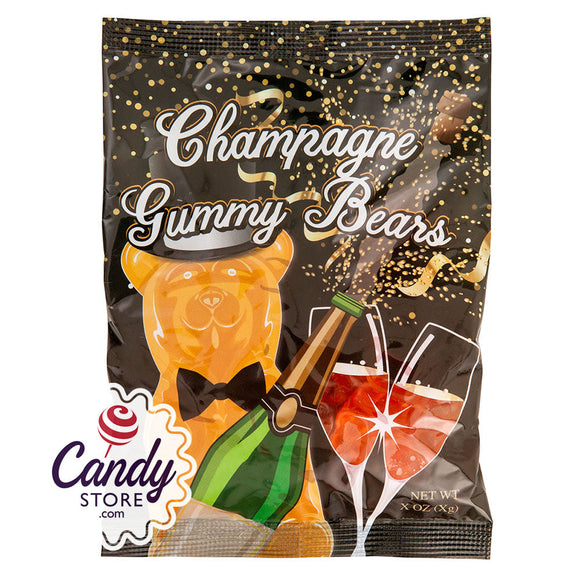 Amusemints New Years Champagne Flavored Gummy Bears 5oz Peg Bags - 12ct CandyStore.com